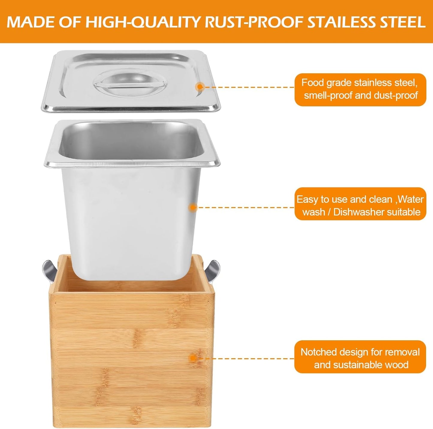 AQQHSAIN Compost Bin with Lid 0.8 Gal Countertop Compost Kitchen Scrap Indoor Large Compost Bucket Kitchen Odorless Smell Proof Composter with Stainless Steel Insert (Brown, 3L)