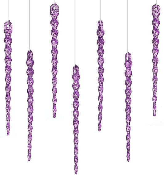 AMS Sparkling Glitter Plastic Icicle Ornaments 30 PCS Twisted Icicles Decoration Christmas Tree and Holiday Xmas Party Hanging (5.1'', Purple)