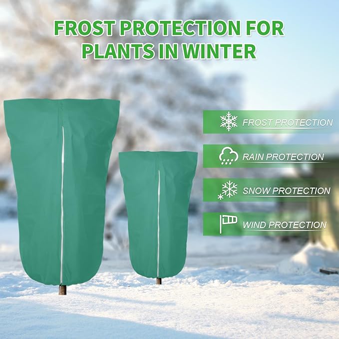 2 Pack 43"x32" Winter Plant Cover Freeze Protection Frost Cloth Blankets, 3 oz/yd² Frost Covers with Zipper Drawstring, Frost Protection Tree Cover for Outdoor Plant Cold Weather Protector
