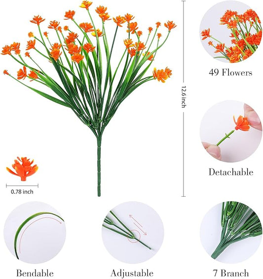 AGIRL 24 Bundles Artificial Fall Flowers Outdoor Indoor Decoration,Fake Plastic Flowers,Faux Mums Plant for Thanksgiving Fall Decor,for Hanging Outside Garden Front Door Porch Patio Window Box