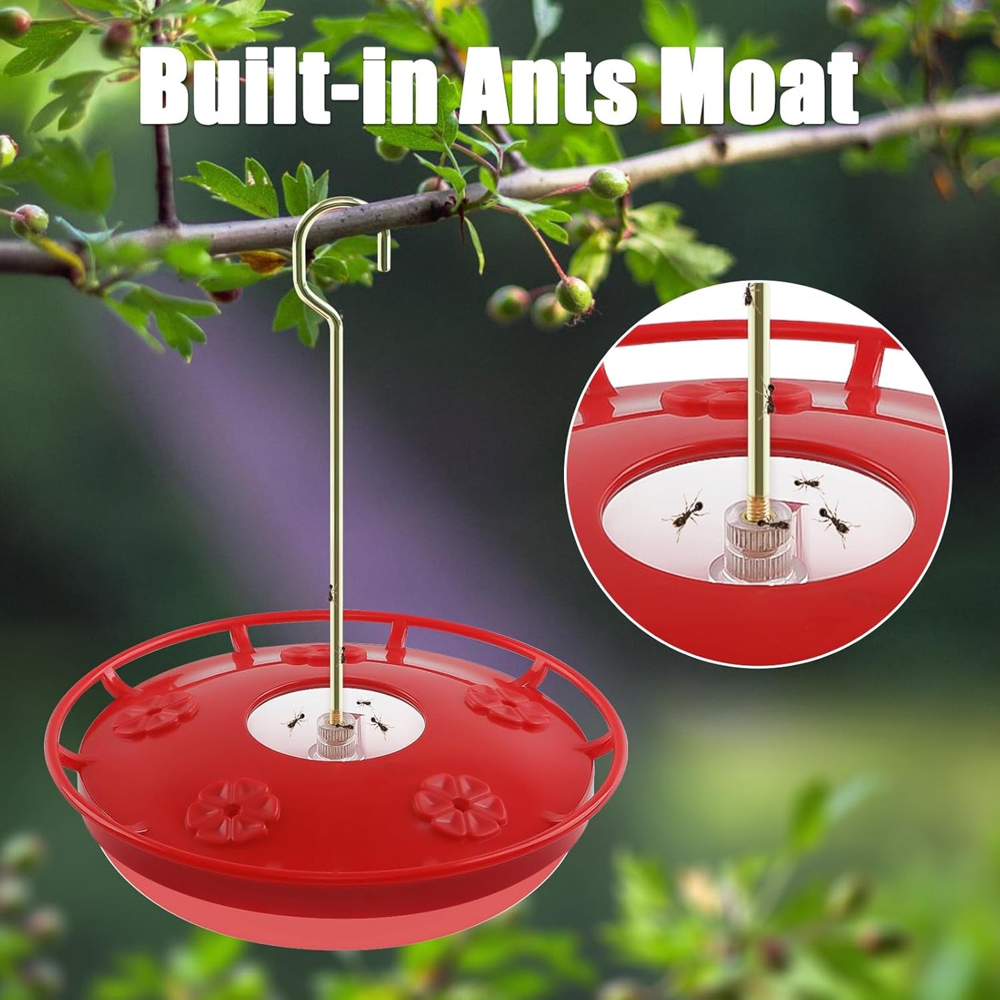 FEED GARDEN 2 Pack 16 OZ Hummingbird Feeders for Outdoor 5 Feeder Ports Ant Bee Proof Leak-Proof Cleaning Brushes Nectar Easy Clean Fill Bird Feeder for Garden Red Décor Gifts for Mom