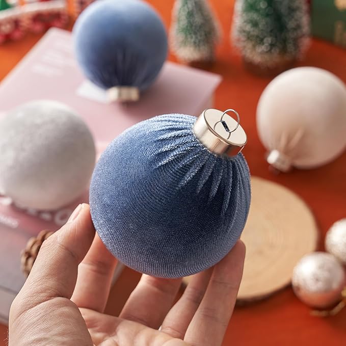 Christmas Ball Ornaments, 15 Pcs Blue & White Ornaments with Velvet, Multicolor Xmas Decorations for Christmas Tree Holiday Decor