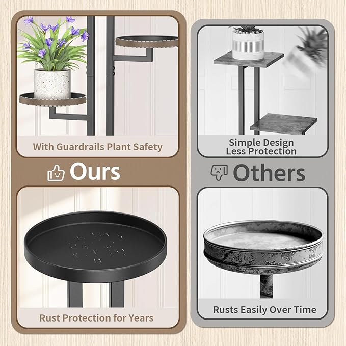 LASZOLA Black 5 Tiered Plant Stand Indoors Heavy Duty Metal Rack, Sturdy Multi Level Shleving Hold Flowers, Larger House Decorate Ladder for Planting Inside Tree Herb Cactus, Wooden Base, Space Saving