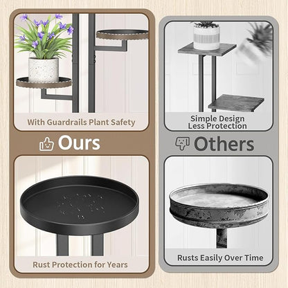 LASZOLA Black 5 Tiered Plant Stand Indoors Heavy Duty Metal Rack, Sturdy Multi Level Shleving Hold Flowers, Larger House Decorate Ladder for Planting Inside Tree Herb Cactus, Wooden Base, Space Saving