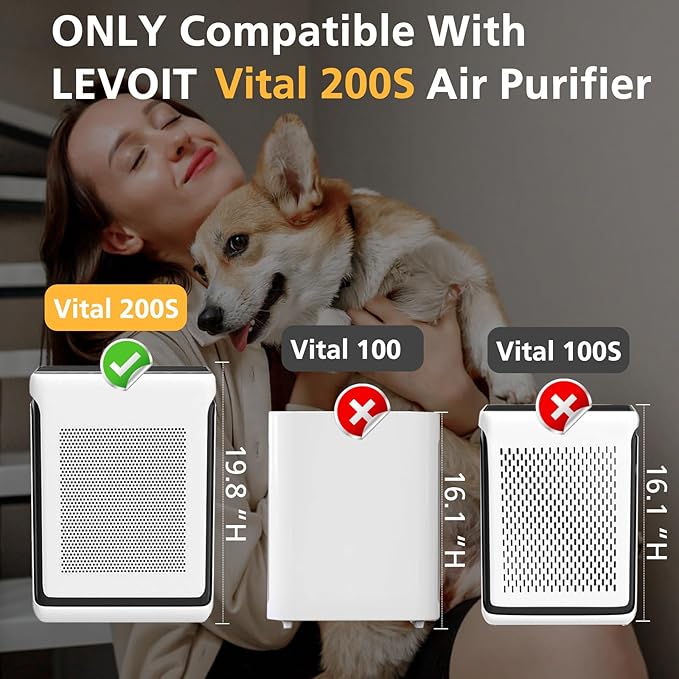 Vital 200S Replacement Filter for LEVOIT Vital 200S Vital 200S-P Air Purifier, HEPA and High-Efficiency Activated Carbon Filter, Vital 200S-RF, LRF-V201-WUS, 2 Pack, White