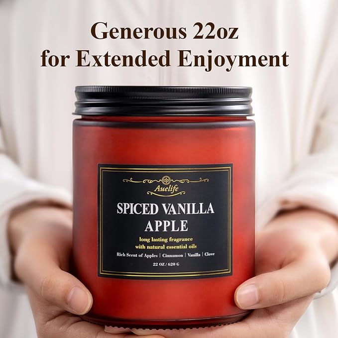 Auelife Fall Candle, Vanilla Pumpkin Scented Candles – 22oz Large 3-Wick Soy Candle, Long Lasting Autumn Aromatherapy Candles for Home Décor, Thanksgiving & Holiday Gift for Women & Men