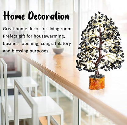 Black Tourmaline Gemstone Tree of Life - Crystal Tree for Positive Energy, Handmade Chakra Tree, Feng Shui Decor - Good Luck Gem Bonsai, Money Tree, Wealth & Prosperity, Spiritual Mystical Gift