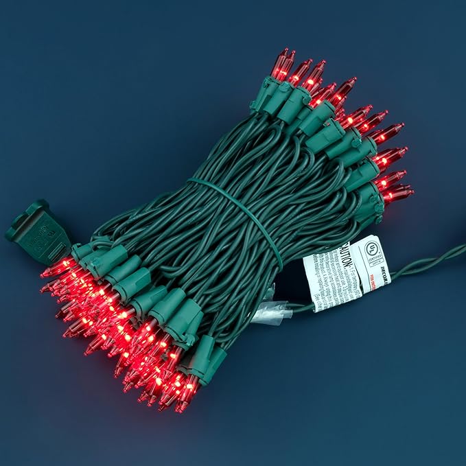 YULETIME 100 Count Red Christmas Lights, 33 Feet Green Wire UL Certified Incandescent-Like LED Mini String Lights