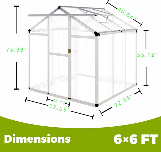 6 x 6FT Greenhouse for Outdoors,Polycarbonate Garden Backyard,Silver
