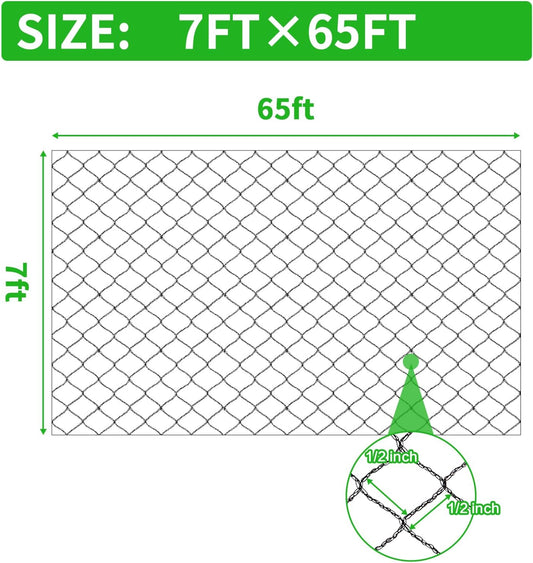 7.5x65 Ft Deer Netting, 1/2 in Strong Woven Bird Netting for Garden Protection, Bird Net for Blueberry Bushes, Strawberry Plants, Vegetables, Against Deer, Squirres, Small Critters