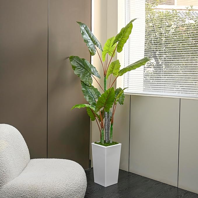 Artificial Plant Indoor 5.5FT - Fake Tree with White Tall Planter - Faux Silk Plants Tall Fake Floor Plant in Pot - Artificial Trees for Home Office Living Room Decor Indoor