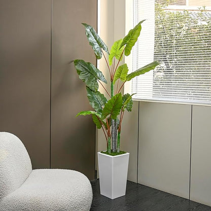 Artificial Plant Indoor 5.5FT - Fake Tree with White Tall Planter - Faux Silk Plants Tall Fake Floor Plant in Pot - Artificial Trees for Home Office Living Room Decor Indoor