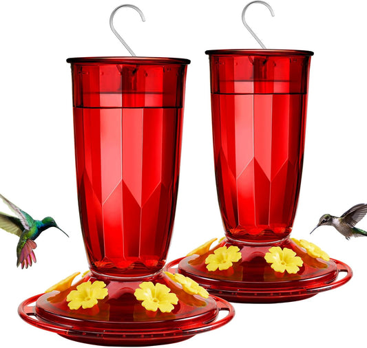 Kingsyard 2 Pack Hummingbird Feeder for Outdoors Hanging - 6 Bee Guard Feeding Ports & Built-in Ant Moat, Wild Bird Feeder for Outside Garden Yard Patio 16 Oz, Red