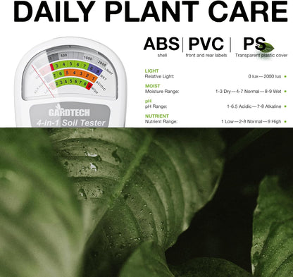 Gardtech Soil Moisture Meter - 4-in-1 Soil Test Kit Without Battery, Soil Moisture/Light/Nutrients/pH Meter for Plant, Garden, Lawn, Indoor & Outdoor (Yellow)