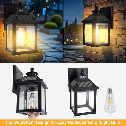 Solar Wall Lights Outdoor Large Size Solar Porch Sconce Lights Motion Sensor with 3 Lighting Modes Dusk to Dawn - Waterproof Lantern Fixture for Front Door Garage Porch Yard Fence (2 Pack)