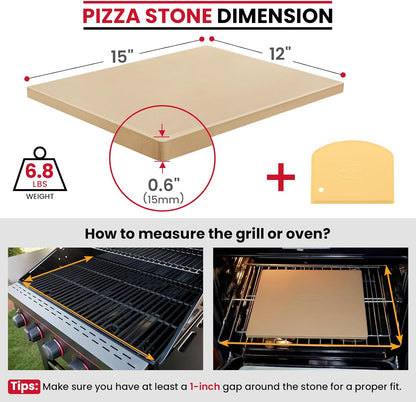 Unicook Pizza Stone, Heavy Duty Cordierite Pizza Pan for Oven and Grill, Thermal Shock Resistant Baking Stone for Bread, 15 X 12 Inch Rectangular, 6.8 lbs