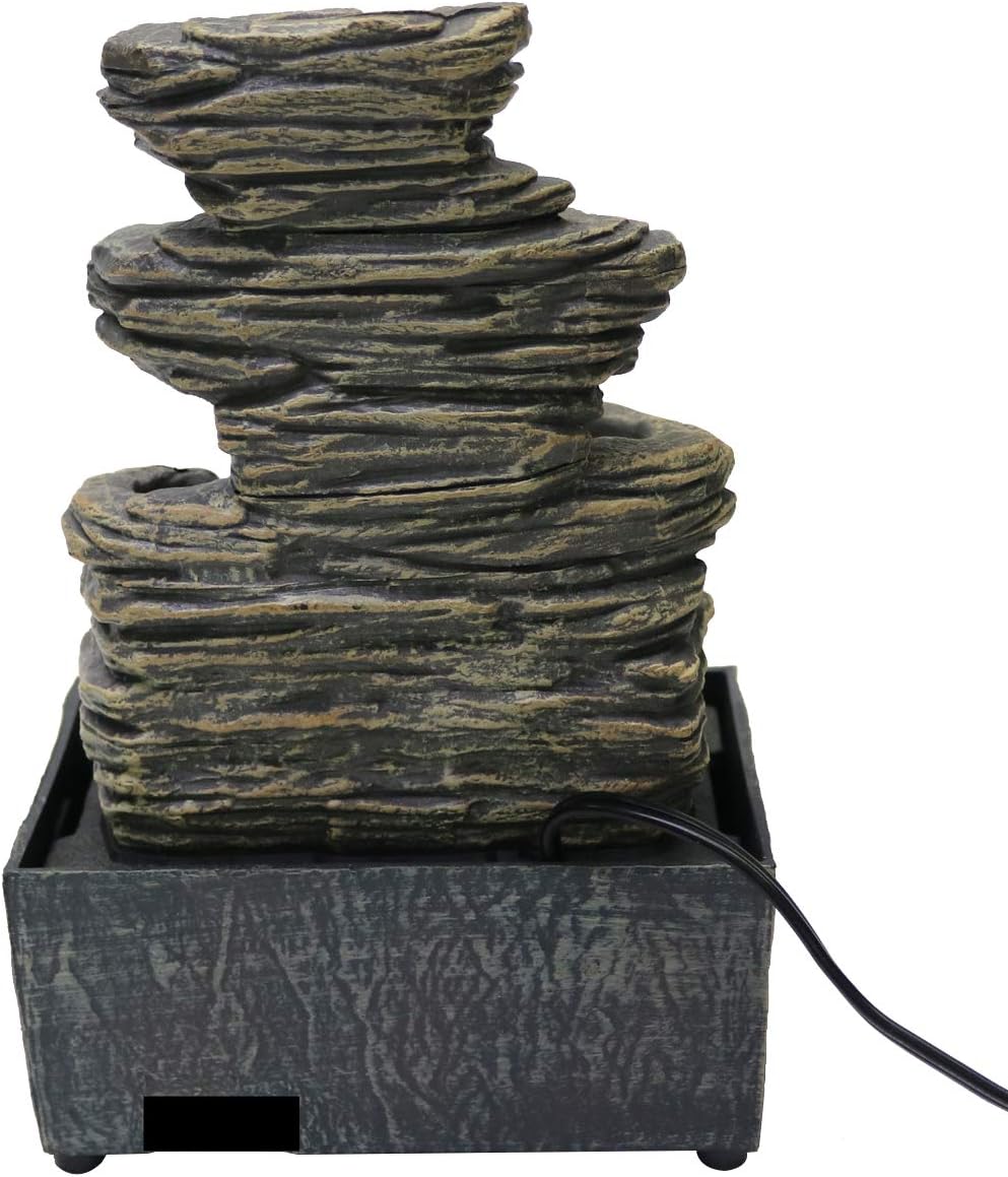 Nature's Mark Cascading Rock Tabletop Water Fountain with Natural River Rocks and LED Lights 9" Height (Power Cord Attached)