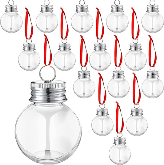 Patelai 18 Pcs Christmas Drink Balls Shot Glass Ornament Plastic Fillable Christmas Tree Ornaments Xmas Water Bottle Bulbs for Holiday Party Indoor Outdoor (Silver Lid)