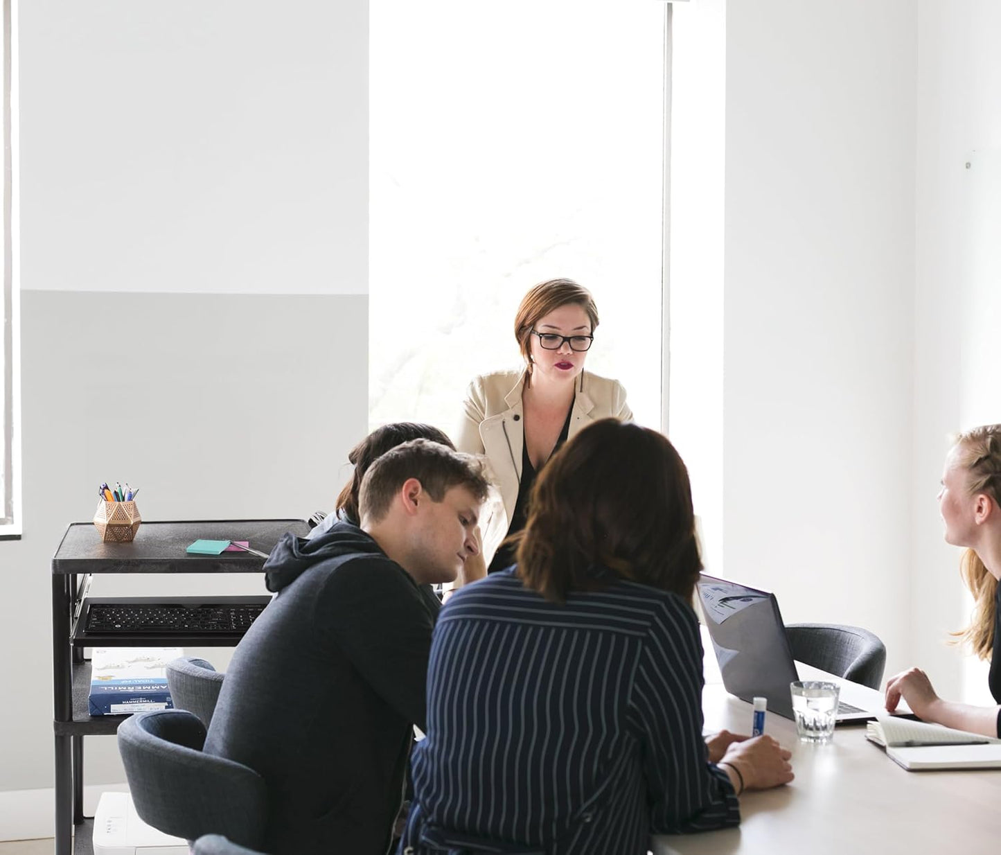 Stand Steady Line Leader 42" H Multipurpose Storage Utility Cart with 3 Shelves, Front Pullout Tray and Push Handle | Easy Assembly (24in x 18in x 42in / Black)