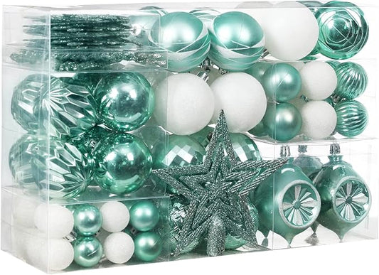 XmasExp 99-Pack Christmas Ball Ornaments Assorted Shatterproof Christmas Tree Decorations with Hand-held Gift Package for Xmas Tree,Home,Party (Mint Green)