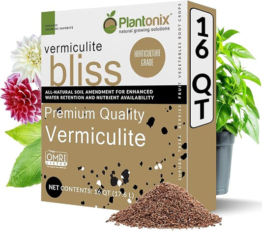 Vermiculite Bliss (16 Qts) - Organic Vermiculite for Gardening - 100% Natural Soil Amendment - Bulk Vermiculite for Plants, Potting Soil, & Seed Starting - Mixes with Garden Soil & Perlite for Plants