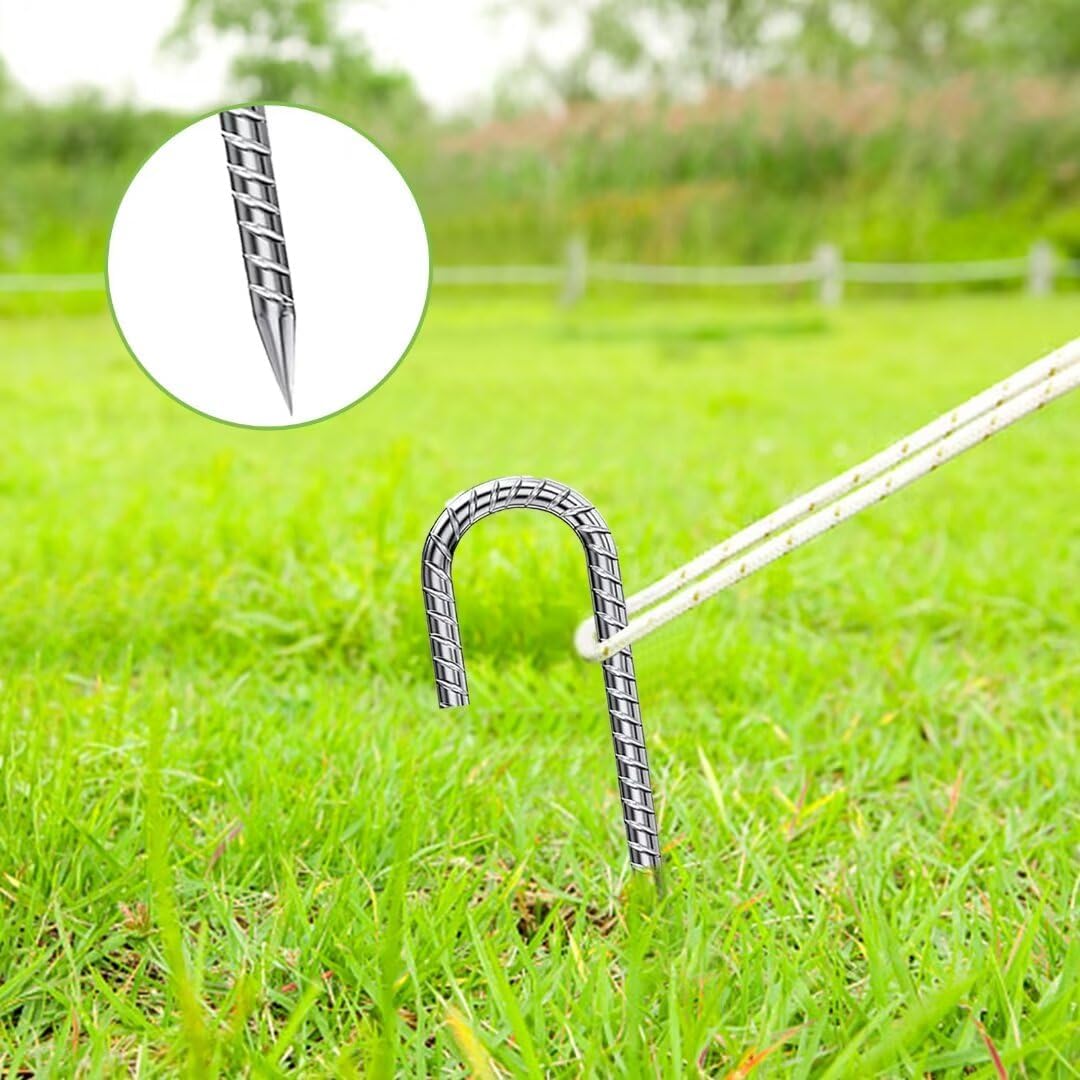 Rebar-Stakes-12-Inch, Ground Stakes Heavy Duty for High Winds Galvanized Anti-Rust J Hook 20pcs Metal Stakes for Ground Heavy Duty Ground Anchors for Garden Dog Fence Chicken Coop Water Pipe