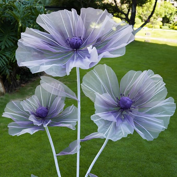 Giant Flowers for Decoration,3-Head Large Artificial Silk Flower with Standing Stems and Base for Party Banquet Wedding Reception Background Decor Home Decor (Purple Gradient)