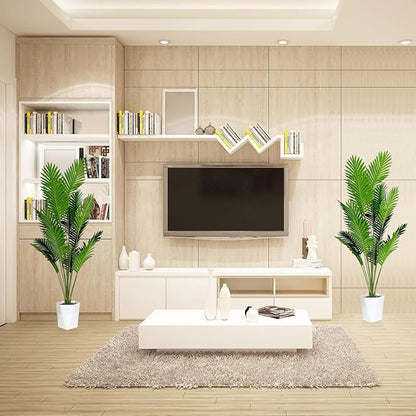 SAJANDAS Set of 2 Artificial Areca Palm Plants in Pots, 51 Inch Fake Tropical Palm Trees with Greenery Leaves and Stems, Faux Dypsis Lutescens Floor Plants for Office, Store, Garden, Home Decoration