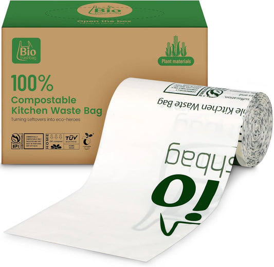 8 Gallon Compostable Trash Bags, 50 Count Flat-Top Trash Bags Biodegradable, Medium Small Food Scrap Waste Bags for Kitchen Bathroom Office Car, Extra Thick Compost Bags White