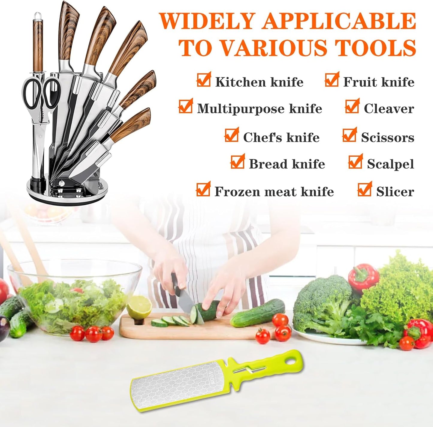 Diamond Sharpening Stone,400/1000 Grit Handheld Double-Sided Diamond Sharpener 5 in 1 Honeycomb Surface Knife Sharpener Plate Whetstone with Ceramic & Tungsten Steel Scissor Slot,Green