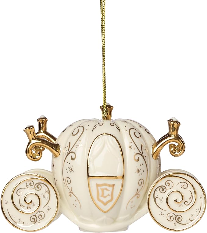 Lenox Ornaments, Porcelain Cinderellas Coach Ornament, Made from Porcelain with Gold Accents, Gold Cord for Christmas Tree Decoration, Christmas Decorations, Holiday Ornaments, Winter Decor (1 Piece)