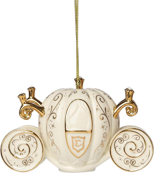 Lenox Ornaments, Porcelain Cinderellas Coach Ornament, Made from Porcelain with Gold Accents, Gold Cord for Christmas Tree Decoration, Christmas Decorations, Holiday Ornaments, Winter Decor (1 Piece)