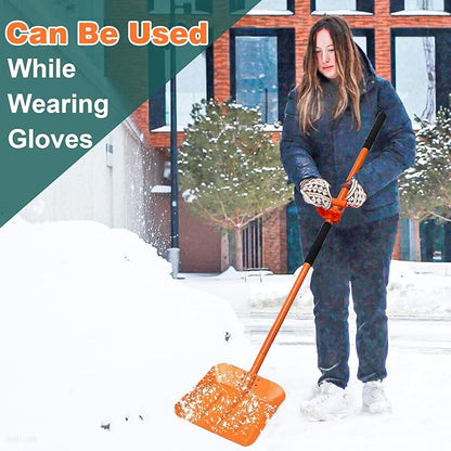 69 Inch Heavy Duty Snow Shovel for Driveway, Large Capacity Snow Removal with Ergonomic Handle Tool, Portable Shovel for Car Sidewalk Garden Farm, Orange