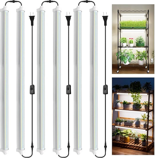 JESLED T8 Plant Grow Lights, 2FT Full Spectrum Grow Light, 144W(6 X 24W,900W Eqiv), Linkable Led Grow Light Strip for Greenhouse, Plant Shelves, Plug and Play, Natural White, 6-Pack