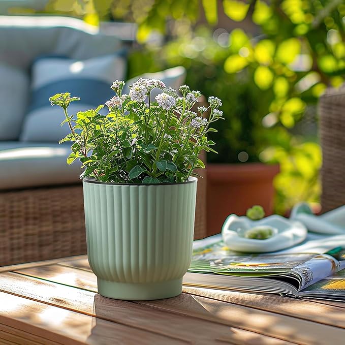 T4U 4.5 Inch Plant Pots Self Watering, 6 Pack African Violet Pots, Small Plant Pots for Plants, Small Indoor Plant Pot, Self Watering Planter for African Violet, Succulents (6 Pack 4.5" Pots, Green)