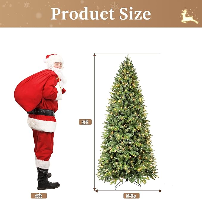 Prelit Artificial Christmas Tree 6ft,Green Spruce Christmas Tree Prelit with 300 Lights, 988 Branches Tips Easy to Assemble for Home Holiday Outdoor Decorations