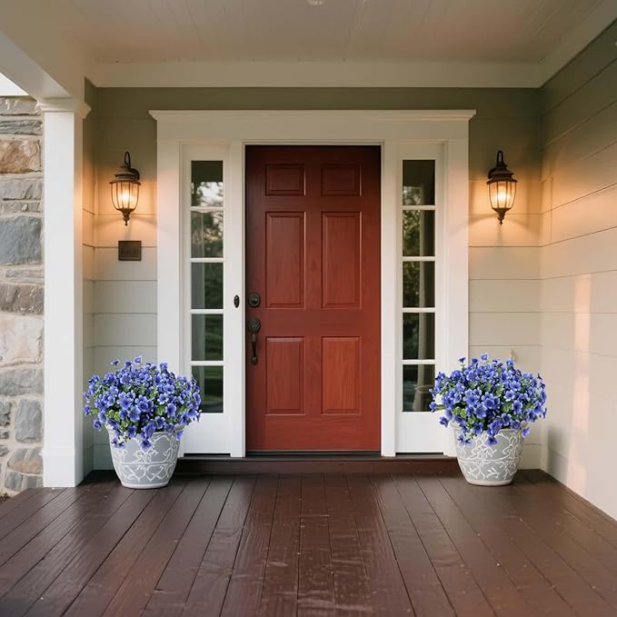 Artificial Flowers Outdoor UV Resistant Fake Plants, 12 Bundles Silk Daisy in Pots for Porch Patio Garden, Faux Potted Home Decor for Outside (Blue)