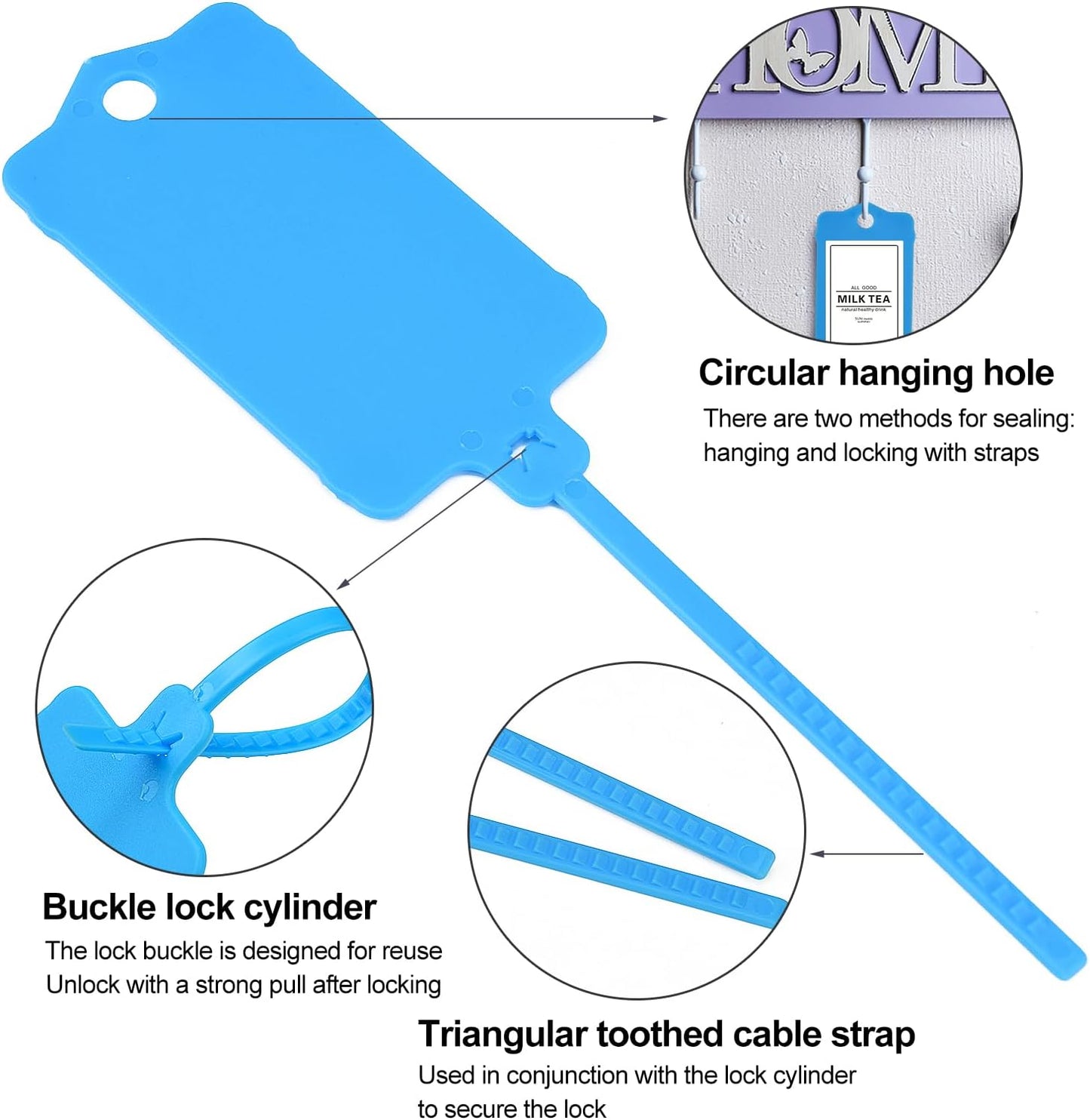 100pcs Blank Plastic Tags for Labeling Reusable Hanging Tags Ties Key Tag Storage Labels Waterproof Plastic Mark Label Writable Hang Sign with One Marker Pen (Blue)