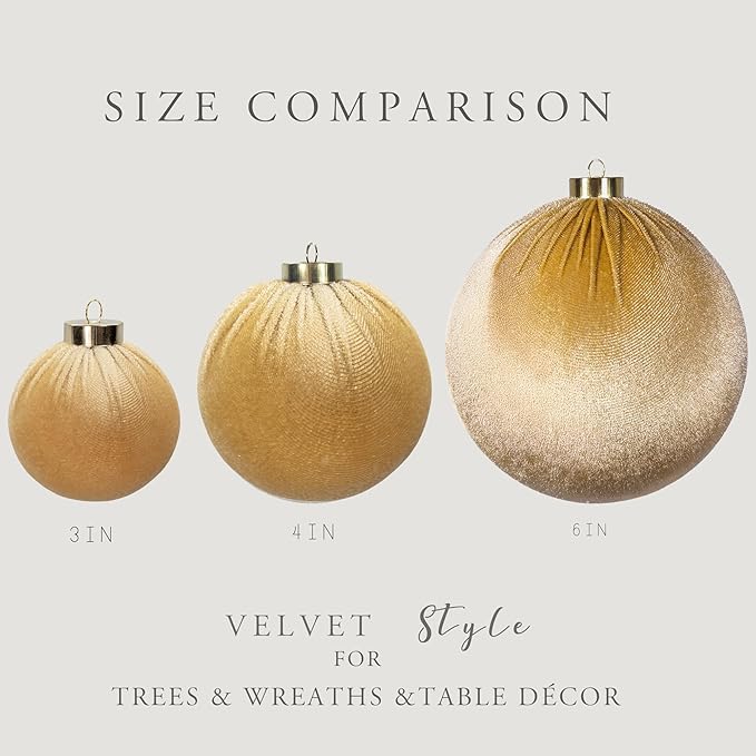 12PCS Velvet Christmas Ornaments Set – 4 Inch Large Flocked Shatterproof Baubles for Xmas Tree Decoration, Hanging Ornaments for Holiday & Home Décor (Gold, Brown, White, 4 Inch / 10 cm)