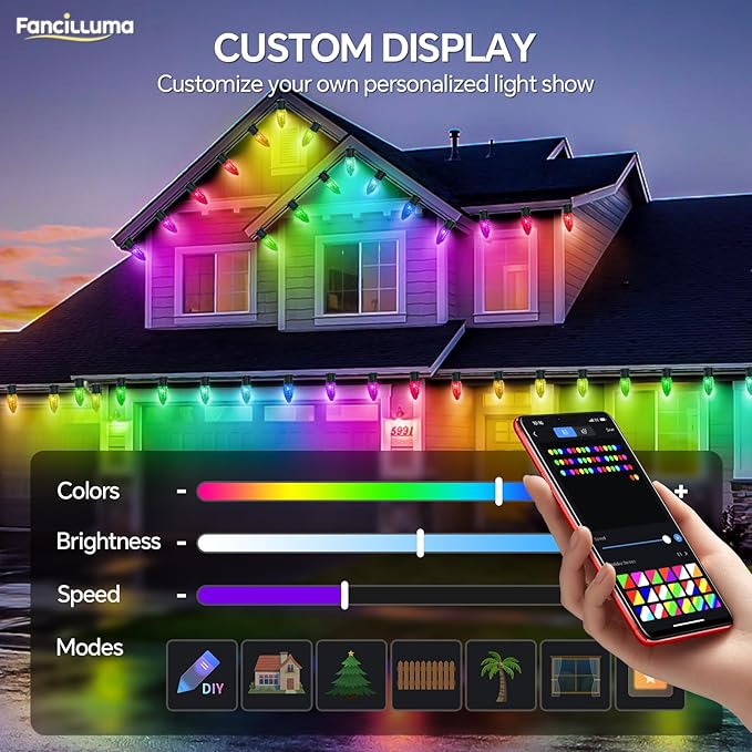 Smart C9 Christmas Lights Outdoor, 99FT 150 LED RGB Color Changing Christmas Lights, APP Remote Controlled Music Sync Waterproof Connectable String Lights for Indoor Outdoor Xmas Decor