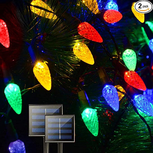 Solar String Strawberry Lights Outdoor 2 Pack 200 LED 80Ft Multi-Color Christmas Fairy Lights with 8 Lighting Modes, Waterproof Solar Lights Outdoor for Garden Christmas Wedding Xmas Tree Decoration