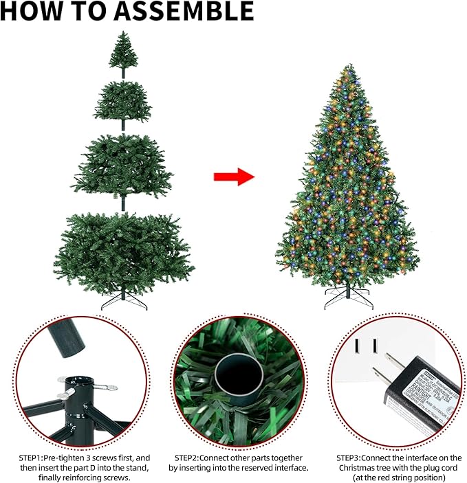 ININ 8FT Prelit Christmas Spruce Artificial Tree with Led Lights, Lighted Christmas Tree，Hinged Full Xmas Tree for Home Party Decoration,750 LED Lights,2168 Branch Tips, Metal Hinges & Foldable Base.