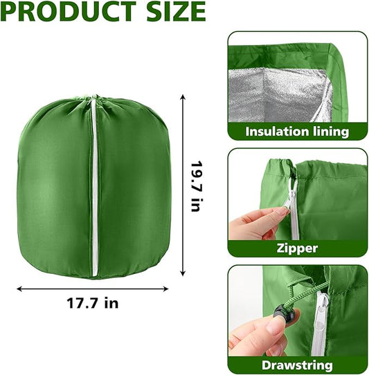 2 Pcs Plant Pot Covers for Winter Potted Plant Freeze Protection Cover Frost Jacket with Zipper Drawstring to Keep Outdoor Plants Flowers Shrubs Trees Warm (17.7" D x 19.7" H - Green)