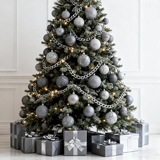 LANGXUN 36pcs Gery Christmas Tree Decorations Balls, Bolas De Navidad, 2025 Christmas Decor, Indoor Outdoor Shatterproof Christmas Ornaments, Xmars Party Wedding Suppiles