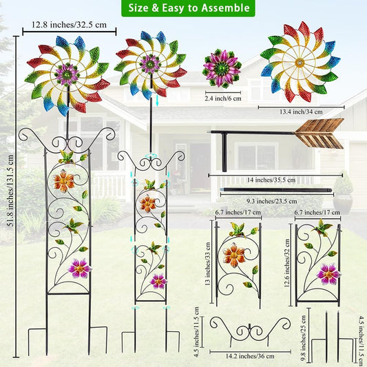 12.8” Wind Spinners Outdoor,Waterproof Wind Spinners for Yard and Garden,Kinetic Wind Spinner with Weather Vane,Yard Art Wind Sculptures & Spinners,Metal Muti-Color Pinwheels for Lawn Patio