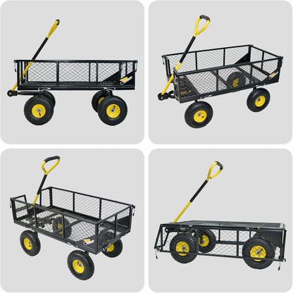 900 lbs Steel Garden Cart, Heavy Duty Yard Utility Wagon with 10" Pneumatic Tires, Removable Mesh Sides and 180° Rotating Anti-Slip Handle