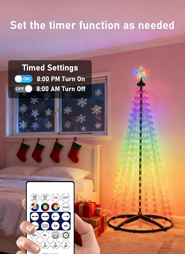 7FT Christmas Cone Tree,Smart RGB LED Lights with App & Remote Control,Music-synced and DIY Multicolor String Lights,Indoor & Outdoor Waterproof Christmas Decoration Lights for House