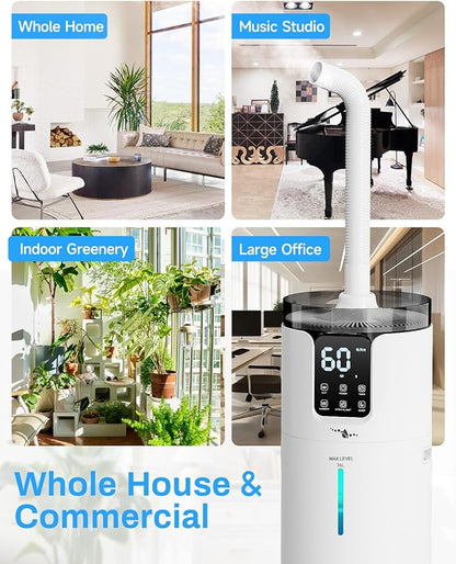 Humidifier Large Room, 4.2 Gal/16L Large Humidifier for 1500 sq.ft, 360° Nozzles Cool Mist Ultrasonic, Top Fill Tower Humidifiers for Bedroom Office Plant wholehouse with Extension Tube, Night Light