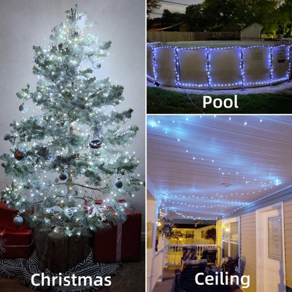 QITONG 4 Pack White Solar Fairy Lights, Each 33ft 100 LED String Light Outdoor Waterproof, 8 Modes Silver Wire Christmas Twinkle Lights