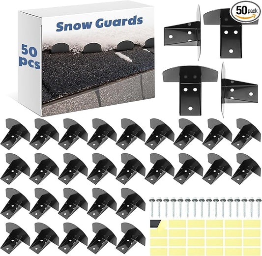 50 Pcs Snow Guards, Stainless Steel Roofs Snow Stops, Prevent Sliding Ice Stop Buildup with Adhesive Gasket and Screws for Metal Roofs Steel Roof Winter Supplies (Black)